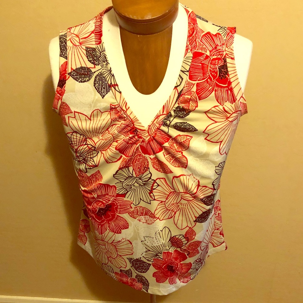 Beige w/ red/black/white floral tunic